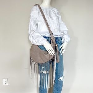 $95 | NWT | Circus by Sam Edelman Jenny Sand Grey Boho Fringe Asymmetrical Bag